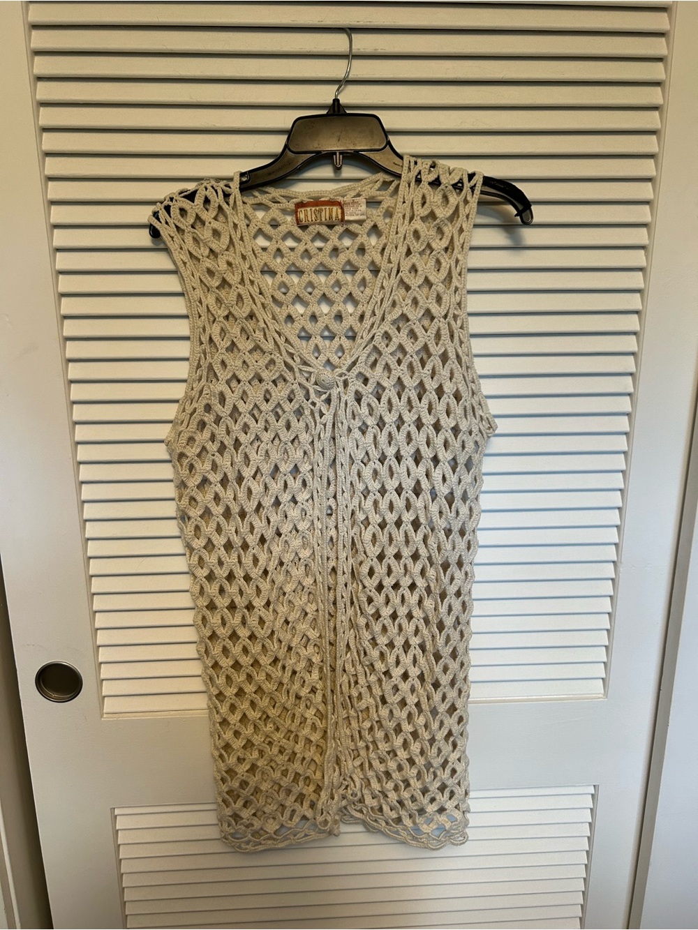 Vintage Crochet Mesh Cover-Up Vest - Cream